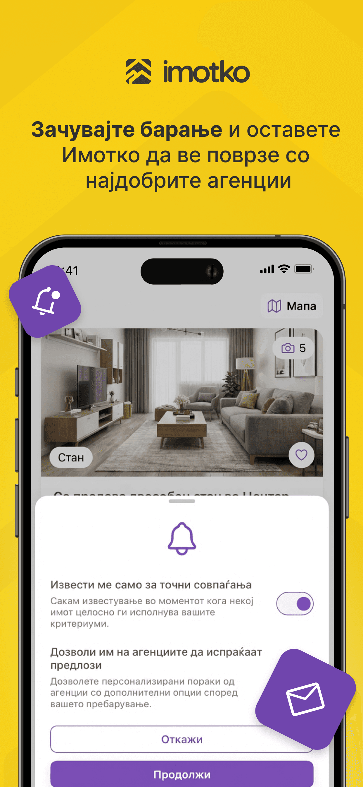 Imotko saved search settings for match alerts and agency offers